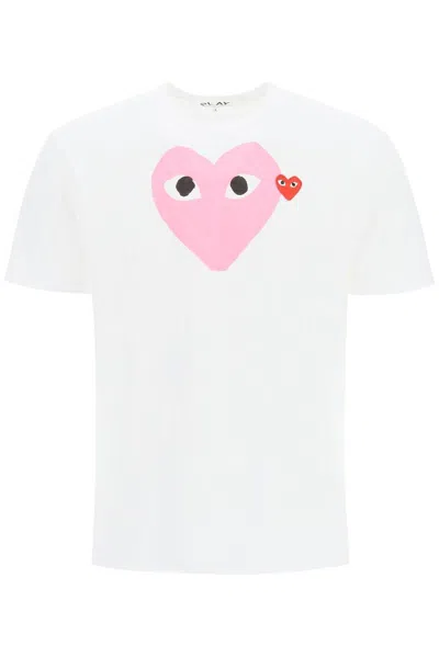 Comme Des Garçons Play Heart Printed Crewneck T-shirt In Pink