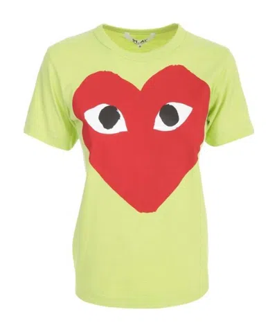 Comme Des Garçons Play Heart-printed Round-neck T-shirt In Green