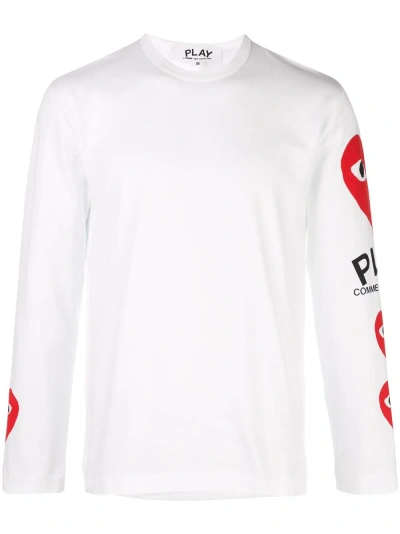 Comme Des Garçons Play Heart Printed Sleeves T-shirt In White