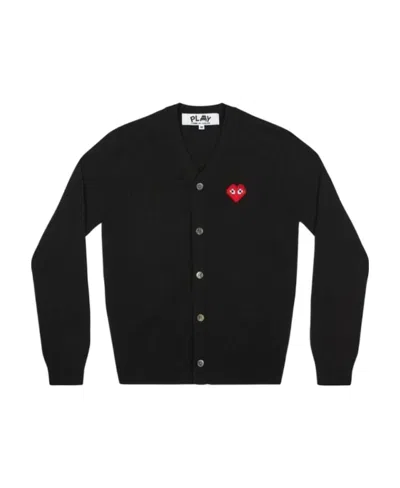 Comme Des Garçons Play Heart-shaped Knitted Cardigan In Black
