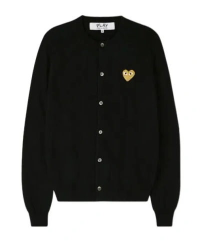 Comme Des Garçons Play Heart-shaped Patch Knitted Cardigan In Black