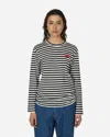 Comme Des Garçons Play Logo Striped T-shirt With Round Neck And Long Sleeves In Black