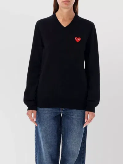 Comme Des Garçons Play Heart V-neck Icon Knitwear In 1 Black