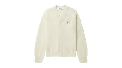 Pre-owned Comme Des Garçons Play Heart Vneck Cardigan Sweater In White