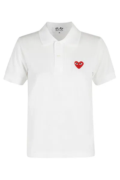 Comme Des Garçons Play Heart-patch Polo Shirt In White