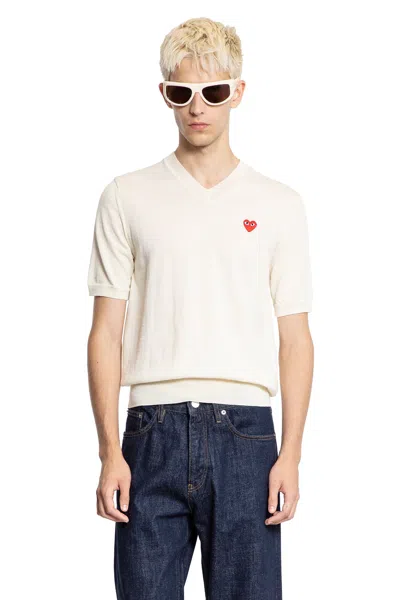 Comme Des Garçons Play Heart Wool Knit Short Sleeve Tee In White