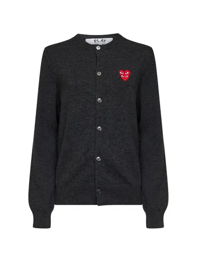 Comme Des Garçons Play Heart-appliqué Cardigan In Gray