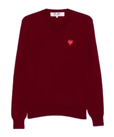 Comme Des Garçons Play Heart-emblem V-neck Sweater In Red