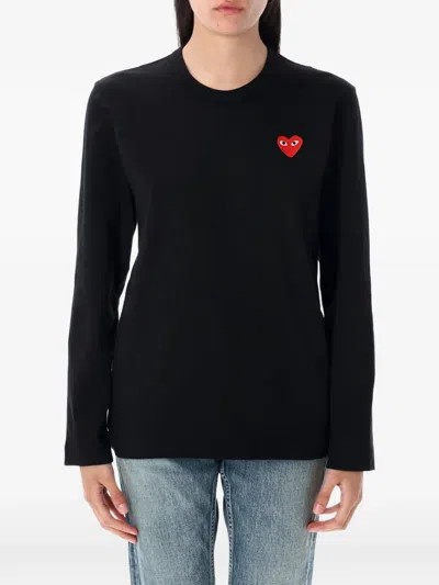Comme Des Garçons Play Heart-embroidery Long-sleeved T-shirt In Black