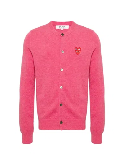 Comme Des Garçons Play Heart-patch Button-up Cardigan In Pink
