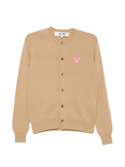 Comme Des Garçons Play Heart-patch Cardigan In Nude