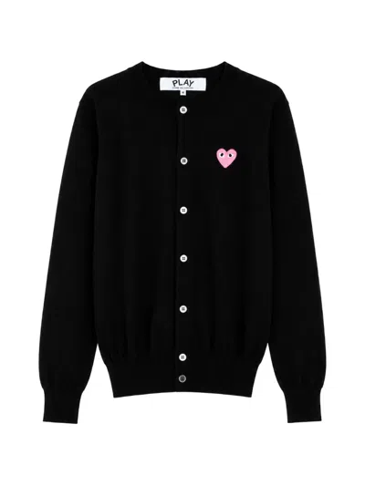 Comme Des Garçons Play Heart-patch Knitted Cardigan In Animal Print