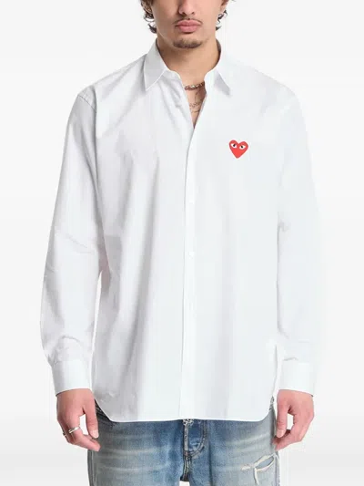 Comme Des Garçons Play Heart-patch Long-sleeve Shirt In White