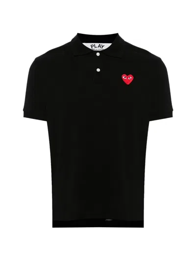 Comme Des Garçons Play Heart-patch Polo Shirt In Black