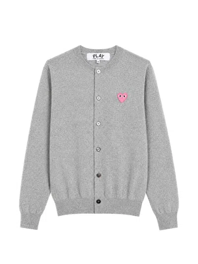Comme Des Garçons Play Heart-patch Round-neck Cardigan In Gray
