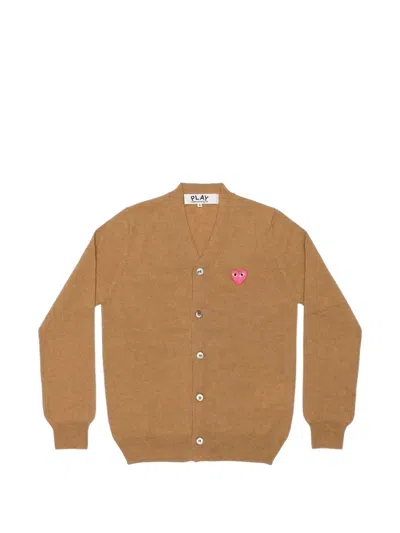Comme Des Garçons Play Heart-patch V-neck Cardigan In Brown