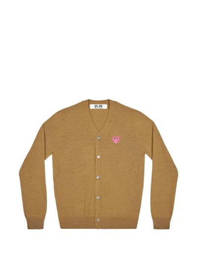 Comme Des Garçons Play Heart-patch V-neck Cardigan In Brown