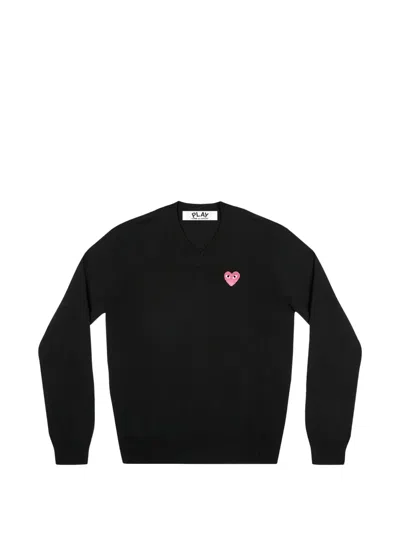 Comme Des Garçons Play Heart-patch V-neck Sweater In Black