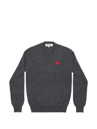 Comme Des Garçons Play Heart-patch V-neck Sweater In Gray
