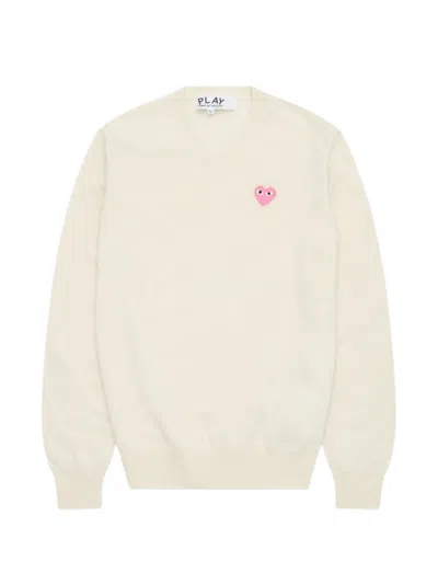 Comme Des Garçons Play Heart-patch V-neck Sweater In Neutral