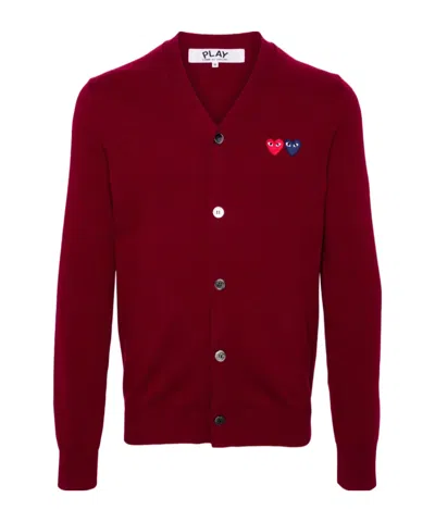 Comme Des Garçons Play Heart-patch Wool Cardigan In Red