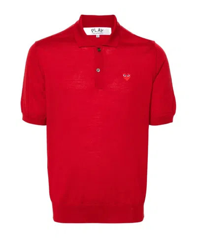 Comme Des Garçons Play Heart-patch Wool Polo Shirt In Red