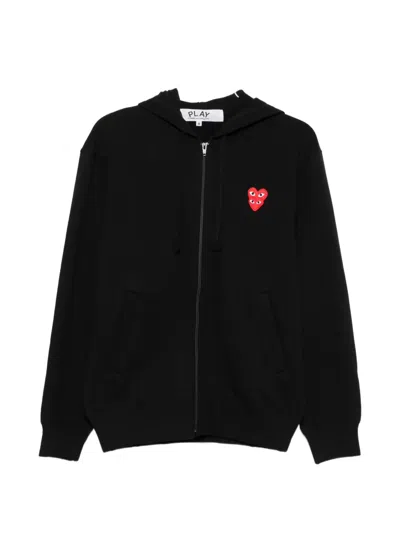 Comme Des Garçons Play Heart-patch Zip-up Hoodie In Blue
