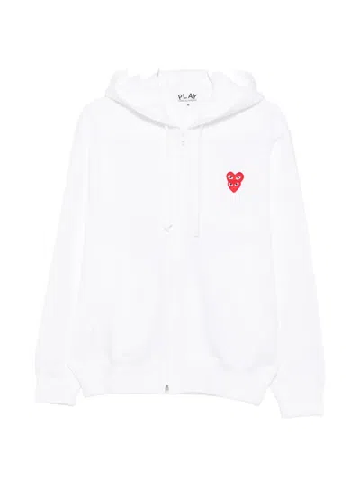 Comme Des Garçons Play Heart-patch Zip-up Hoodie In White