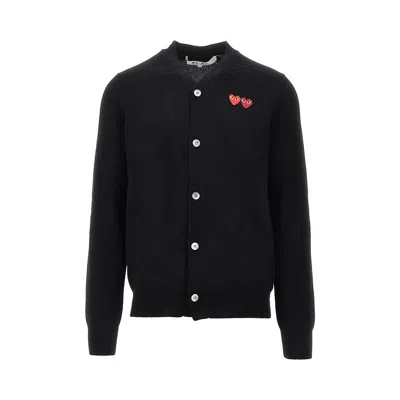 Comme Des Garçons Play Hearts Patches Wool Cardigan In Black