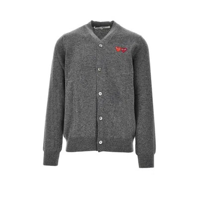 Comme Des Garçons Play Hearts Patches Wool Cardigan In Grey