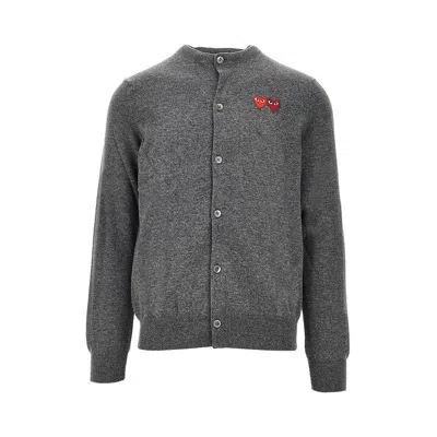 Comme Des Garçons Play Hearts Patches Wool Cardigan In Grey