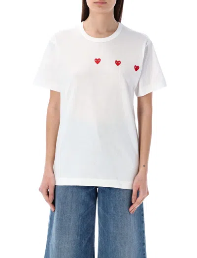 Comme Des Garçons Play Hearts T-shirt In White/red