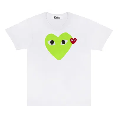 Pre-owned Comme Des Garçons Play Hearts T-shirt 'white/green' In Multi-color