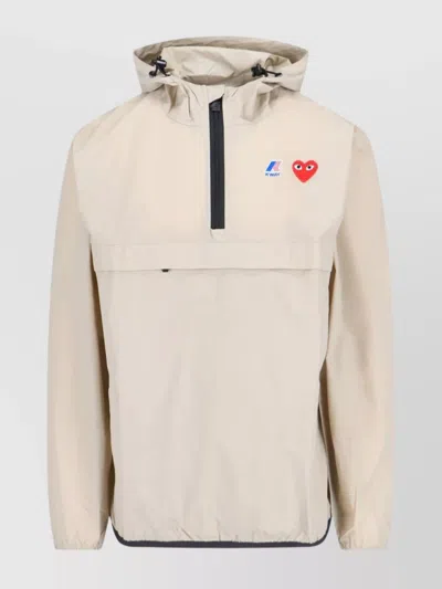 Comme Des Garçons Play Hooded Embroidered Jacket Adjustable Drawstring In Neutrals