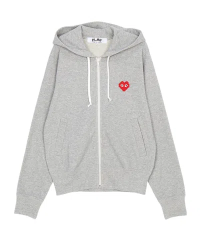 Comme Des Garçons Play Hooded Zip-up In Gray