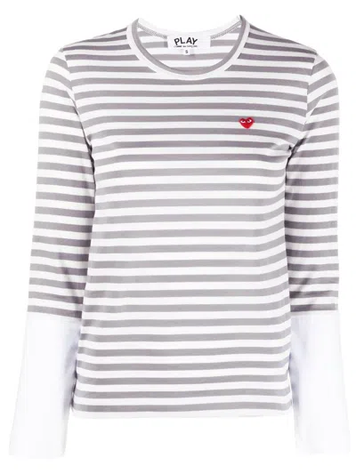 Comme Des Garçons Play Horizontal-stripe Long-sleeve T-shirt In Grey