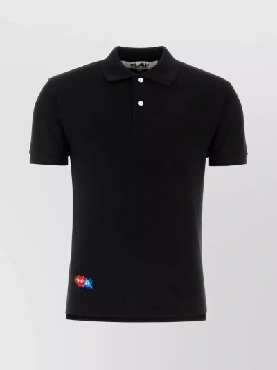 Comme Des Garçons Play Polo Shirt With Graphic Embroidery In Black
