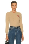Comme Des Garçons Play Invader V-neck Pullover Sweater In Camel