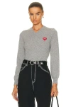 Comme Des Garçons Play Invader V-neck Pullover Sweater In Light Grey