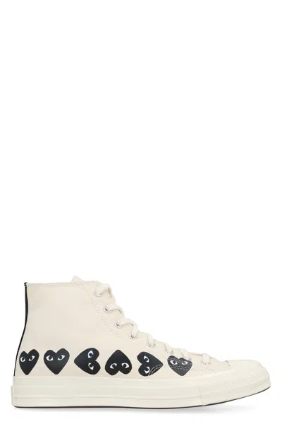 Comme Des Garçons Play Ivory Canvas Comme Des Garã§ons X Converse Sneakers In Multi