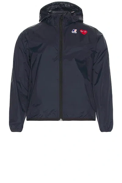 Comme Des Garçons Play K-way Hoodie Full Zip In Blue