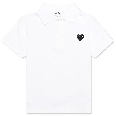 Pre-owned Comme Des Garçons Play Kid's Black Emblem Polo Shirt In White