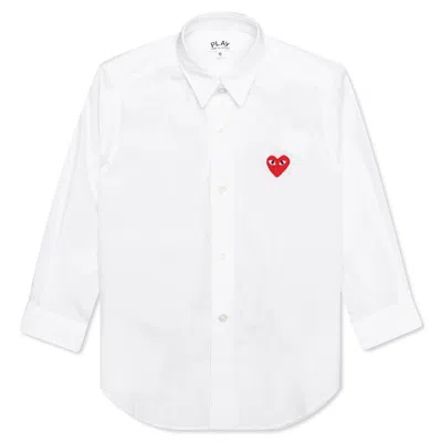 Pre-owned Comme Des Garçons Play Kid's Red Emblem Button Up Shirt In White
