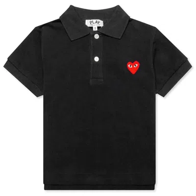 Pre-owned Comme Des Garçons Play Kid's Red Emblem Polo Shirt In Black