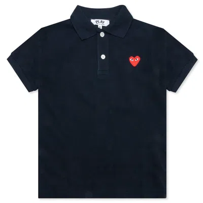 Pre-owned Comme Des Garçons Play Kid's Red Emblem Polo Shirt In Navy Blue