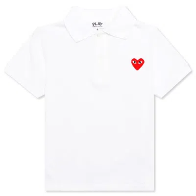 Pre-owned Comme Des Garçons Play Kid's Red Emblem Polo Shirt In White