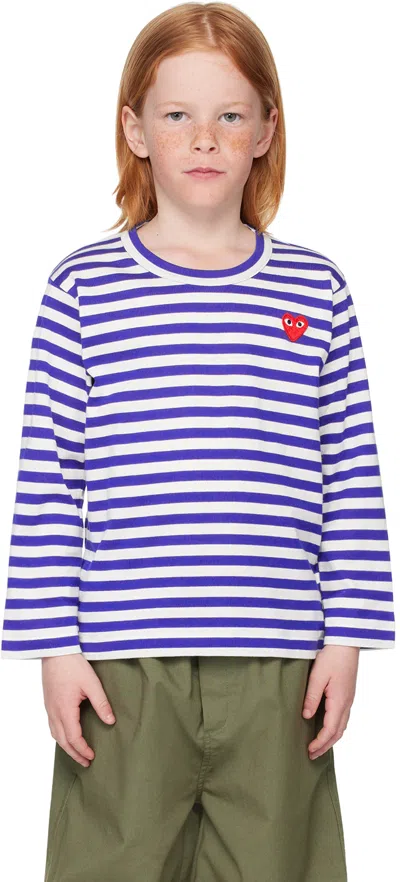 Comme Des Garçons Play Kids Blue & White Striped Long Sleeve T-shirt In 2-blue
