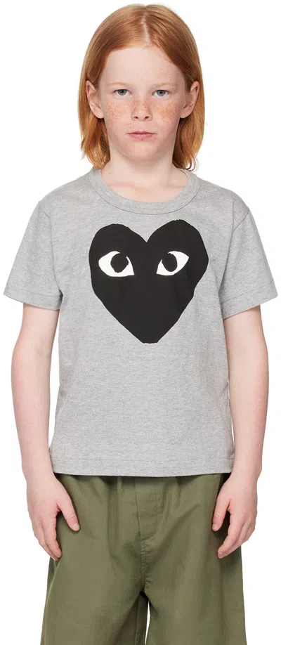 Comme Des Garçons Play Kids Gray Large Black Heart T-shirt In 1-grey