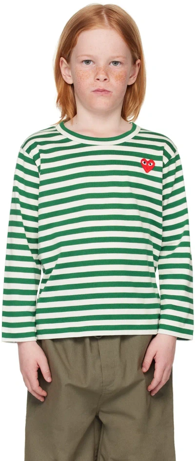 Comme Des Garçons Play Kids Green & White Striped Long Sleeve T-shirt In 3-green