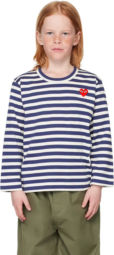 Comme Des Garçons Play Kids Navy & White Striped Long Sleeve T-shirt In 1-navy/white